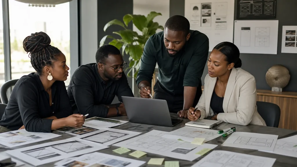 African corporate and design professionals planning a company website redesign
